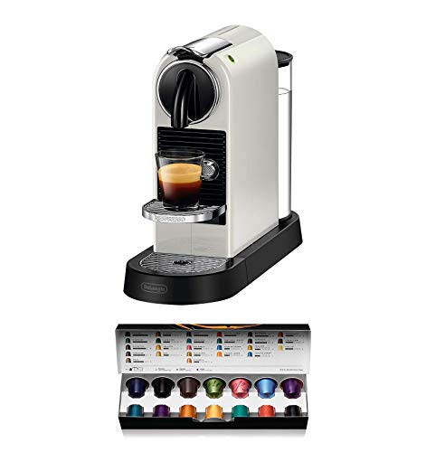 Nespresso De'Longhi Citiz EN167.W - Cafetera monodosis de cápsulas Nespresso, compacta, 19 bares, apagado automático, color blanco, Incluye pack de bienvenida con 14 cápsulas