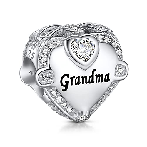 NINGAN I Love Grandma Charm para pulsera Pandora - Día de la madre y regalos de cumpleaños para mujer 925 Plata de ley Corazón de circonita cúbica para collar