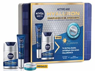 NIVEA MEN Hyaluron Pack Cuidado Facial Antiedad Hombre, pack de hombre con crema antiedad (1 x 50 ml), contorno de ojos (1 x 15 ml) y gel facial refrescante (1 x 30 ml)
