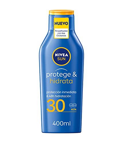 NIVEA SUN Protege & Hidrata Leche Solar FP30 (1 x 400 ml), protector solar hidratante y resistente al agua con protección UVA/UVB, protección solar alta