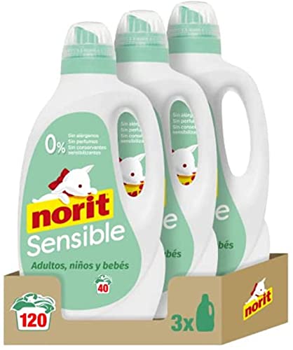 NORIT Sensible - Detergente Líquido Hipoalergénico para Pieles Sensibles y Atópicas, Apto para Adultos, Niños y Bebés, Pack de 3 X 2120 Ml, 6360 Mililitros