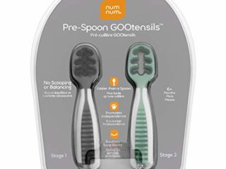 NumNum PreCucharas de Aprendizaje para Bebés | Juego de 2 Cucharas de Silicona (Etapa 1 + Etapa 2) | #1 Recomendada por nutricionistas y Expertos Baby Led Weaning | Ideal BLW (Gris/Verde)