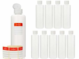 Octopus 10 Botellas de plástico 250 ml, Botellas de plástico de HDPE con Tapones abatibles Blanco, Botellas vacías con Tapa abatible Blanco, Botellas Redondas con Etiquetas para marcar