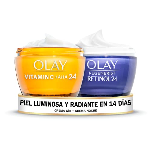 Olay Regenerist Retinol 24 Crema hidratante de noche con retinol, sin fragancia + Gel Crema de día con vitamina C, Aha y Niacinamida para un tono de piel radiante y uniforme