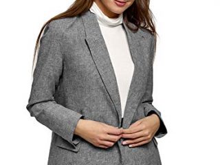 oodji Ultra Mujer Chaqueta Cruzada de Lino, Gris, ES 42 / L