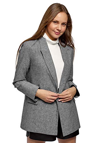 oodji Ultra Mujer Chaqueta Cruzada de Lino, Gris, ES 42 / L