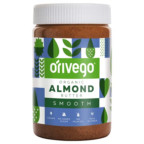 ORIVEGO Mantequilla de almendras orgánica, 450 g – Crema de almendras 100% natural, vegana, sin azúcar y con certificación de producto orgánico