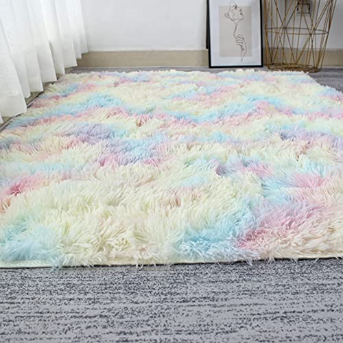 OYIMUA Alfombra súper suave FLUFFY Shaggy Multicolor, 120 x 160 cm, antideslizante, alfombra para niños, para sala de estar, tamaño extra grande, guardería, no se desprende