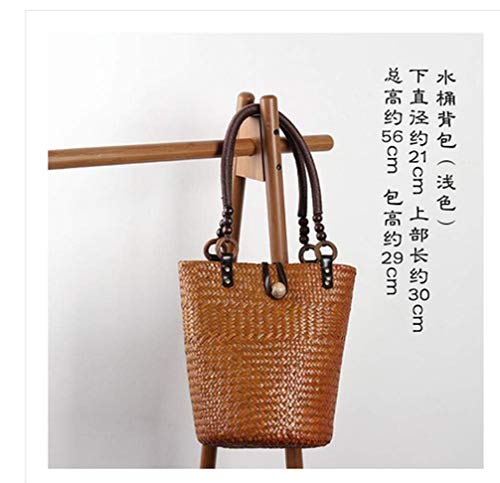 OYQQ Esculturas Adornos Estatuilla, Artesanías Bolso De Paja Cruz Diagonal Ratán Mango De Madera Bolso Tejido De Playa Simple Tejido A Mano