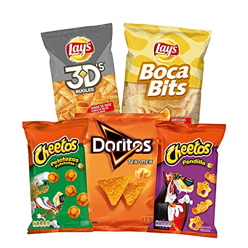 Pack Snacks y Patatas Fritas - Lay's, Cheetos y Doritos: 3 Pandilla, 3 Pelotazos, 3 Bocabits, 3 Tex-Mex y 3 3D's, Total: 534 g en 15 bolsas de Aperitivos Crujientes e Irresistibles