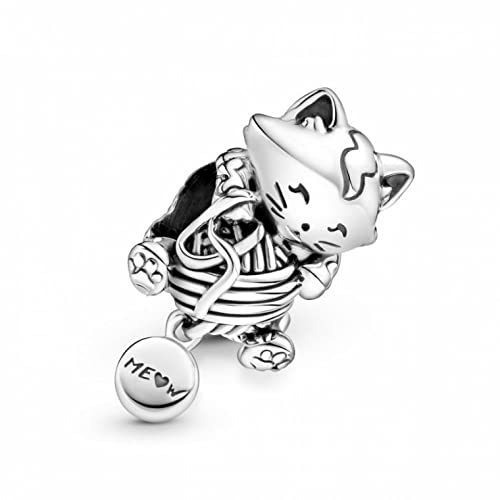 Pandora Charm de gatito y ovillo de hilo en plata de ley de la colección Pandora Moments