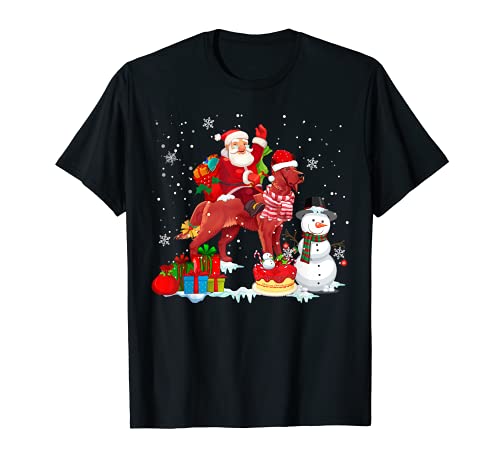 Papá Noel montando muñeco familiar navideño Setter irlandés Camiseta