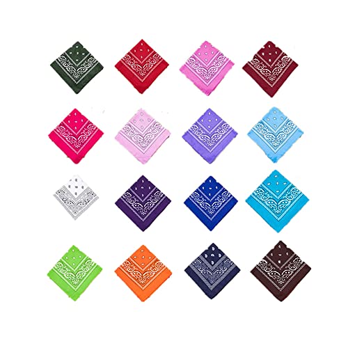 PañUelo Bandana, 16 UnidadespañUelos Unisex, Diadema de Pelo, Bufanda de Cuello, DecoracióN En AlgodóN, Estilo Retro, Multicolor Y MultifuncióN(55 X 55 Cm)