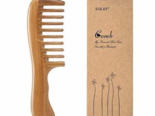 Peigne en Bois de Santal Vert à Dents Larges Fait à la Main Anti-Statique Peigne Boucles (18,5cm)