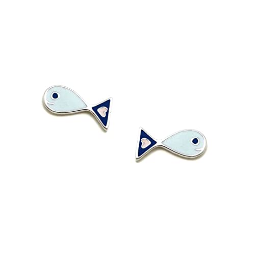 Pendientes plata Ley 925m Agatha Ruiz de la prada 10mm. colección Green pez azul esmaltado