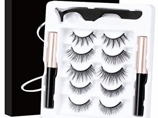 Pestañas Postizas Magneticas 5 Pares De Pestañas Postizas Magnéticas 5D Reutilizables Pestañas Magneticas 2 Dlineador Magnético con Pinzas Aspecto Natural Fáciles de Llevar sin Pegamento