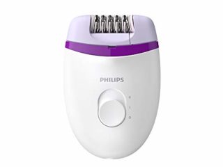 Philips BRE225/00 - Philips Depiladora Satinelle Essential BRE225/00 - Depiladora mujer para piernas con cable compacta, 2 ajustes de velocidad, blanco/morado