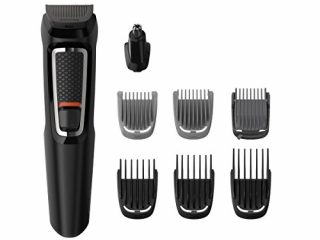 Philips MG3730/15 Recortadora 8 en 1 Maquina recortadora de barba y Cortapelos para hombre cara y cabeza, accesorios para nariz y orejas, 60 minutos de autonomía, Negro
