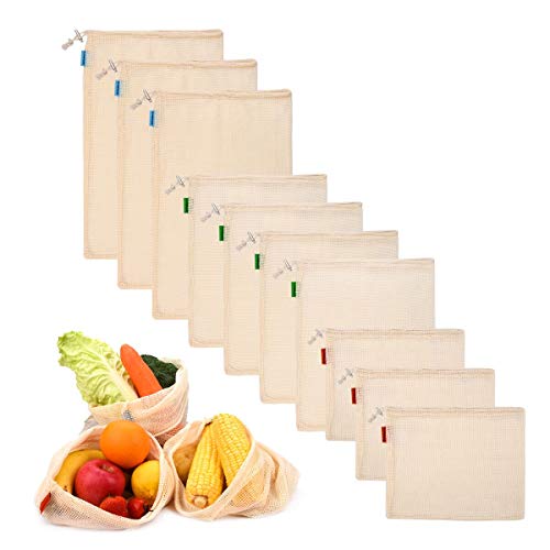 Philorn 10 Reutilizable Producir Bolsas 100% Algodón Bolsas de la Compra Reutilizables Bolsas de Malla para Fruta Vegetal Lavable Totalizador de compras