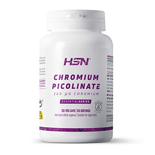 Picolinato de Cromo 200 mcg de HSN | Chromium Picolinate | Alto Contenido Mineral Elemental: 200mcg de Cromo en cada Cápsula | No-GMO, Vegano, Sin Gluten, Sin Lactosa | 120 Cápsulas Vegetales