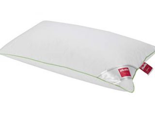 Pikolin Home - Almohada deluxe de 70% plumón con doble funda de algodón antiácaros, con ribete en verde y firmeza media