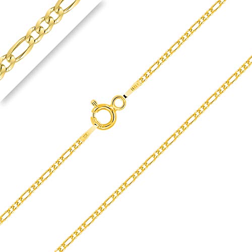 PLANETYS - Cadena de Plata de Ley 925 Chapado en Oro 18K para Niños o Bebé Malla Figaro (1+3) 1.5 mm de ancho 36 cm de longitud