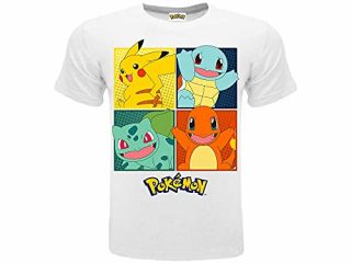 Pokémon – Camiseta original blanca con 4 personajes Pikachu oficial, camiseta para niño Bianco 7-8 Años