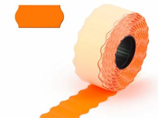 Pokornys - 9000 etiquetas de precio para etiquetadora manual, color naranja fluorescente, 26 x 12 mm, 1 línea, adhesivo permanente, 6 rollos = 9000 etiquetas para Meto, Uno, Jazz, Contact, Avery [E1-naranja fluorescente]