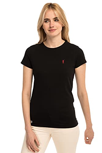 POLO CLUB Camiseta Negra con Logo Bordado para Mujer