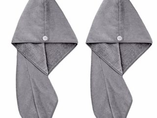 Polyte - Toalla Turbante para el Pelo - Microfibra - Gris Oscuro - 31 x 71 cm - Pack de 2