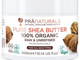 PraNaturals Manteca de Karité Hidratante 100% Orgánica 300ml, Protección UV para Todo Tipo de Piel - Hidrata y Repara Cabello