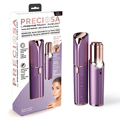 Preciosa depiladora facial. Elimina el vello al instante y sin dolor. Baño de oro de 18 quilates y luz incorporada.