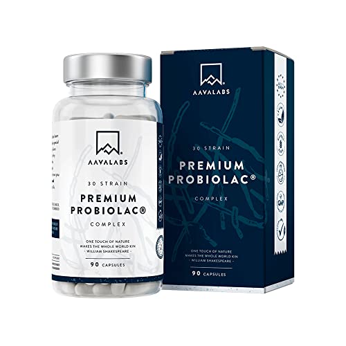 Probioticos Intestinales Premium - [120 mil millones de UFC] Probioticos y Prebioticos Con 30x cepas como Lactobacillus Acidophilus y Bifidobacterium por dosis - 90 Cápsulas – Vegano