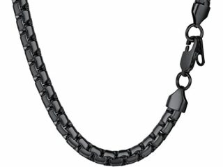 PROSTEEL Cadena Hombre de Acero Inoxidable Collar Eslabones Cadena Veneciana Grande 6mm, Negro 51cm