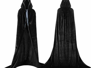 Proumhang Negro Largo Capa con Capucha Terciopelo Disfraz de Halloween para Mujeres Hombres Halloween Carnaval Navidad Fiesta Disfraces