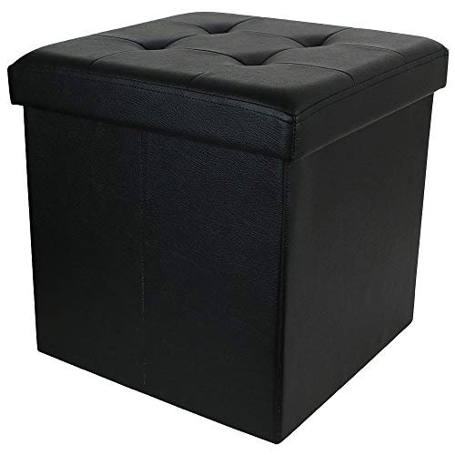 Puff Almacenaje Cuadrado con Tapa Elegante, Piel Sintética Ideal en el salón, el Dormitorio y o su Home-Office, 38 x 38 x 38 cm Mod. DE4008 (Negro)
