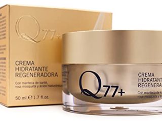 Q77+ CREMA HIDRATANTE REGENERADORA FACIAL-Efecto Antiage -Crema Reafirmante Antiarrugas -Tratamiento Facial Antienvejecimiento-Con Ácido Hialurónico. Manteca de Carité y Aceite Rosa de Mosqueta-50 ml