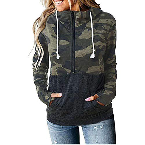 QIYUN.Z Sudadera con Capucha de Camuflaje Informal para Mujer de Manga Larga Jersey Suave y Ligero Sudadera de otoño Camuflaje-Verde Militar L