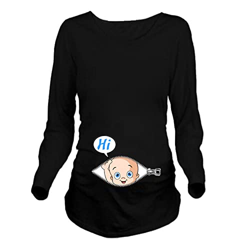 Q.KIM Camiseta Divertido Estampada de Sin Mangas/Manga Corta/Manga Larga premamá para Mujer Embarazo Lactancia T-Shirt-Hi Serie