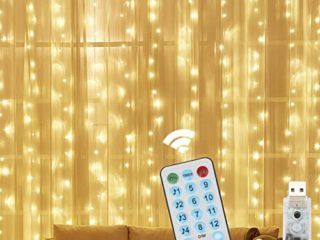 Realky Cortina luz Navidad 3mx3m 300 LEDs Cortina de Luces 12 Modos con 4 Modo Música, Cadena de Luces Decoración de Casa, Fiesta, Arbol de Navidad, Bodas, Jardín [Blanco Cálida]
