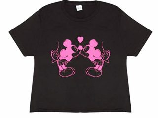 Recortada Camiseta de Disney Mickey Mouse y Minnie Mouse de neón del Amor del corazón de Las Mujeres Negro XL