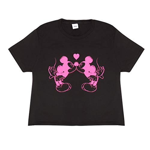 Recortada Camiseta de Disney Mickey Mouse y Minnie Mouse de neón del Amor del corazón de Las Mujeres Negro XL