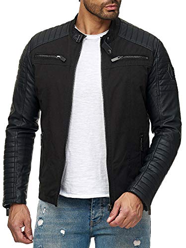 Red Bridge Chaqueta de Hombre Cazadora de Cuero sintético, Cazadora de Motocicleta de Cuero sintético Negro