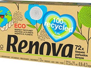 Renova Pañuelos Faciales Renova Recycled, Cajita de 72 pañuelos, Papel Reciclado, Certificado FSC y Ecolabel