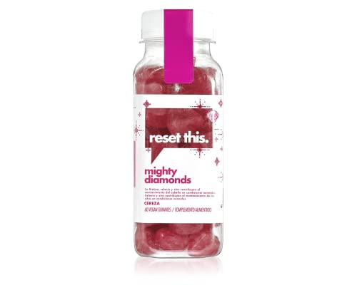 Reset This. - Gominolas para el Pelo y Uñas - Vitaminas para el Cabello - Biotina, Selenio, Zinc, Vitamina C, Vitamina D, Vitamina B12, Vitaminas E, A - 60 gummies - Vegano - Sin Gluten - Sabor Cereza