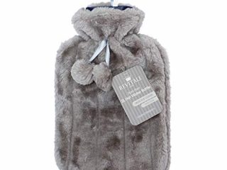 Revitale - Bolsa de agua caliente de pelo artificial, con pompones, acogedora y de lujo, 2 litros… (gris)
