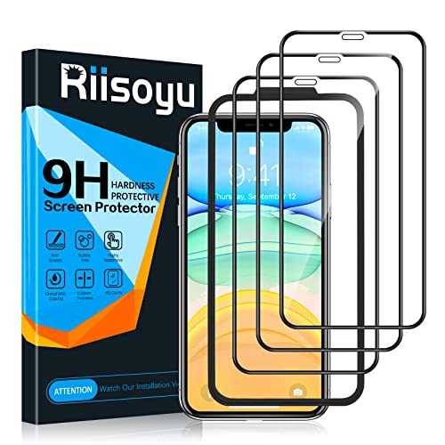 Riisoyu 3 Piezas Protector Pantalla para iPhone 11 /iPhone XR, Cobertura Completa Cristal Templado con Marco de Alineación, Dureza 9H Vidrio Templado, Sin Burbujas, Anti-Arañazos - 6.1 Pulgadas