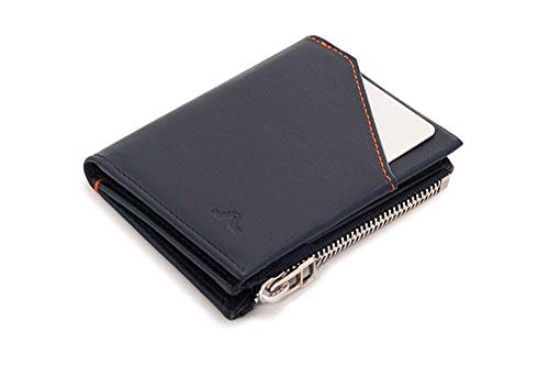 ROIK Cartera para Hombre o Mujer con Monedero, con Bloqueo RFID 100% de Piel, Cuero de Vacuno, Hecho a Mano en España - Delgada con Monedero de Cremallera, Color Blue Navy