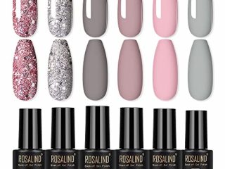 ROSALIND Esmaltes Semipermanentes de Uñas en Gel UV LED, 6pcs Kit de Esmaltes de Uñas de Brillo Glitter 7ml