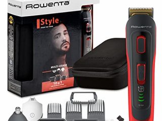 Rowenta Selectium Style Rojo TN9440 Multiaccesorios 10 en 1, Cuchillas autoafilables titanio para cabello y barba, afeitadora corporal, uso inalámbrico, autonomía de 120 min, resistentes al agua